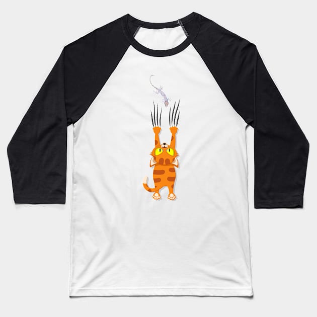 The cat is clinging and scratching Baseball T-Shirt by Azujark 